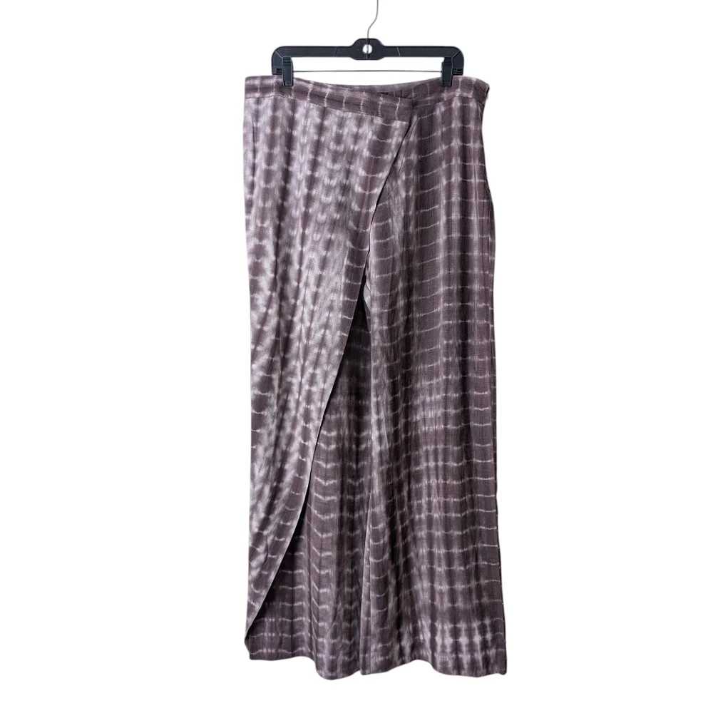NWOT Zara Linen Blend Tie Dye Wide Leg Pants Wrap Front XL Brown White Boho